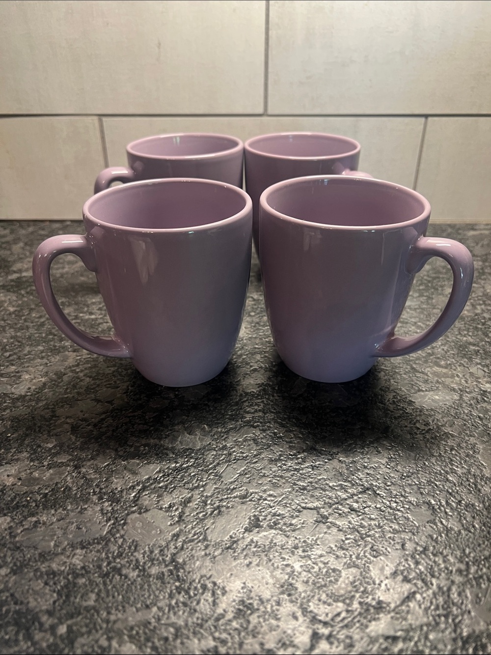 Corelle Coordinates Lilac/Lavender Ceramic Coffee Mugs 10oz. Set of 4